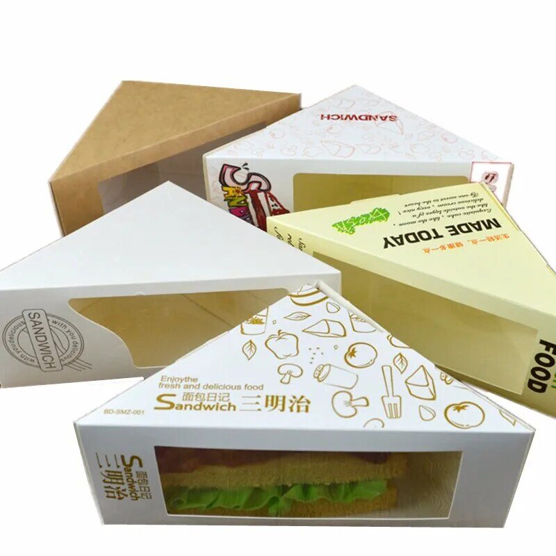 Caja de embalaje de sándwich marrón individual, contenedor de caja de sándwich Kraft, producto personalizado