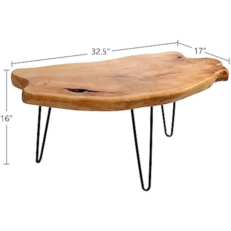 Mesas de restaurante con borde vivo, mesa de centro de madera de cedro, patas de horquilla de Metal para sala de estar, muebles de salón, mesa de centro