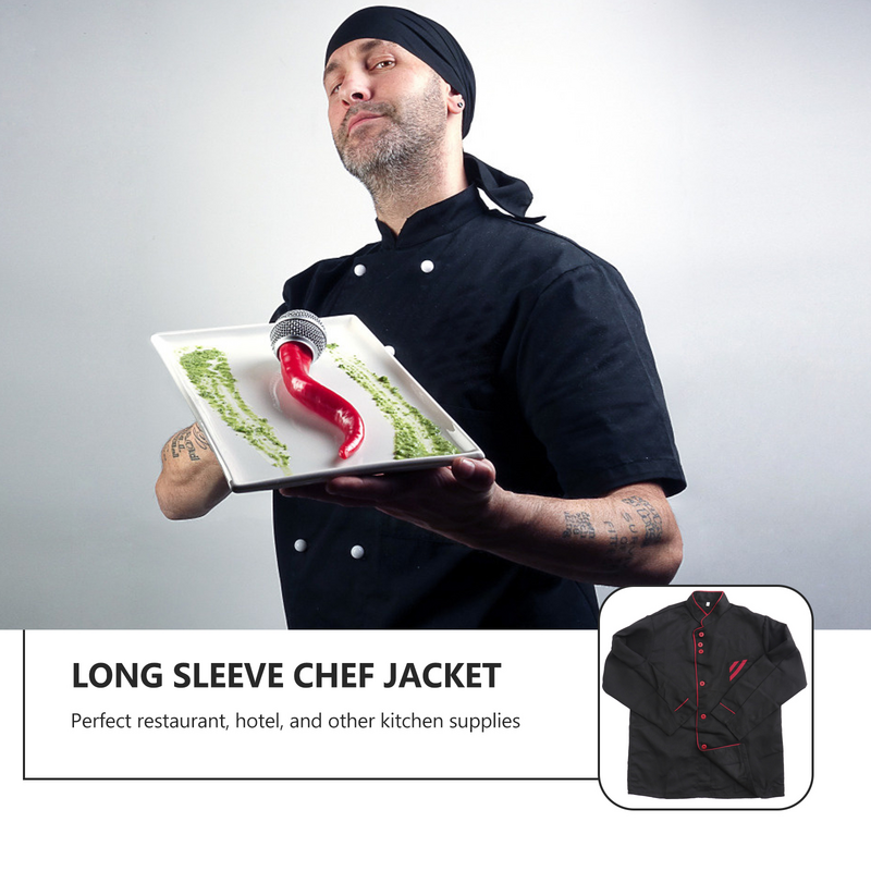 เสื้อเชฟแขนยาวสำหรับทุกเพศเสื้อสำหรับทำอาหารเบเกอรี่โรงแรมร้านอาหาร-ไซส์ L (สีดำ)