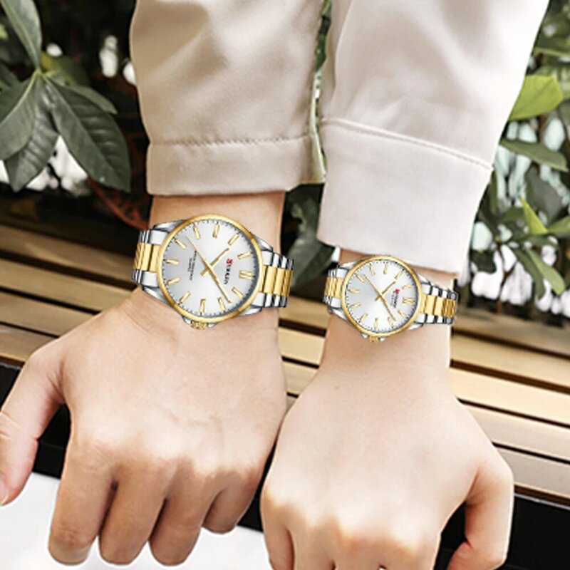 CURREN-Relógios quartzo para amantes, pulseira de aço inoxidável, ponteiros luminosos, simples e clássicos, marca elegante