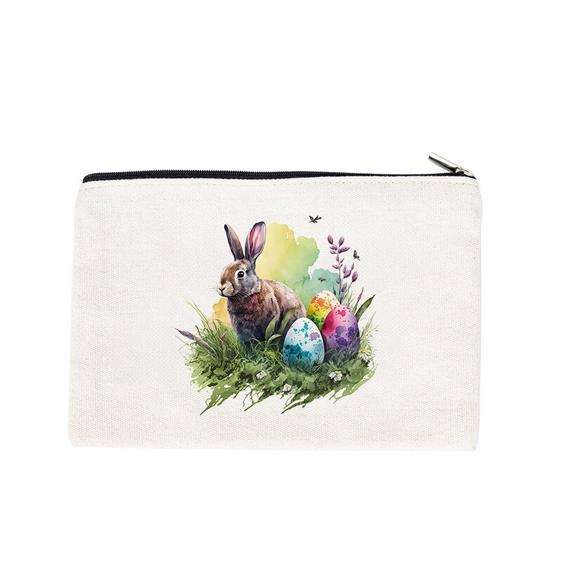Easter Print Pattern Series Canvas Makeup Bag  Large Capacity Bag, Multifunctional Storage Bag, Women's Handbag