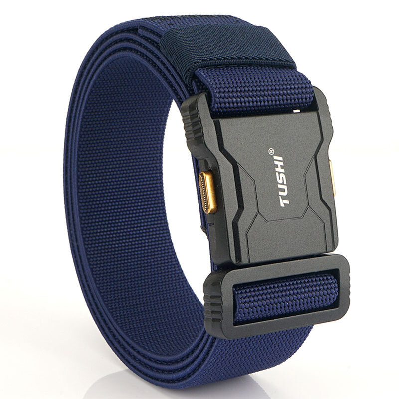 TUSHI-cinturón táctico genuino para hombres, hebilla de aleación de aluminio, cinturón elástico de liberación rápida, ropa de trabajo informal, cinturón de entrenamiento para pantalones