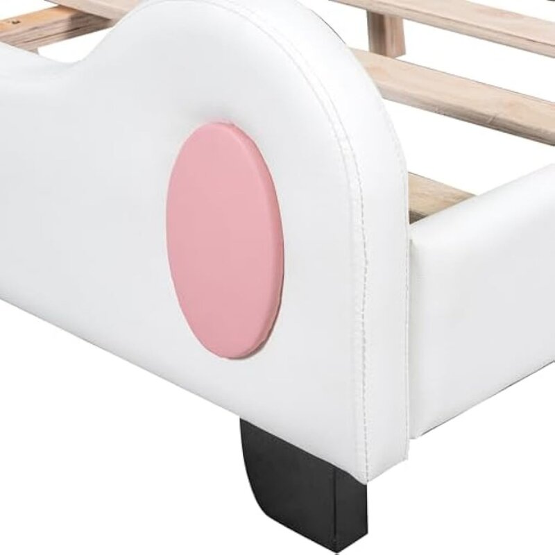 Bed frame, cushion platform bed, headboard and footrest with animal ears,solid wood platform bed frame,wood Flat noodles support