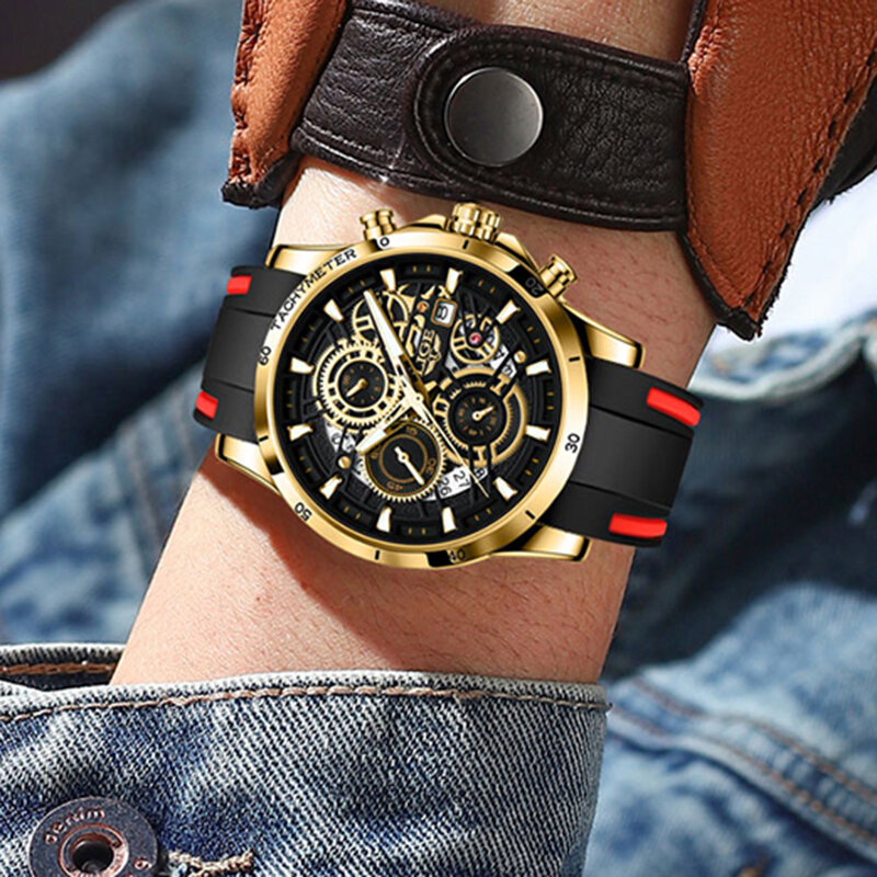 LIGE Relógios De Luxo Para Homens Moda Silicone Strap Militar Impermeável Esporte Cronógrafo Quartz Relógio De Pulso Relogio masculino + CAIXA