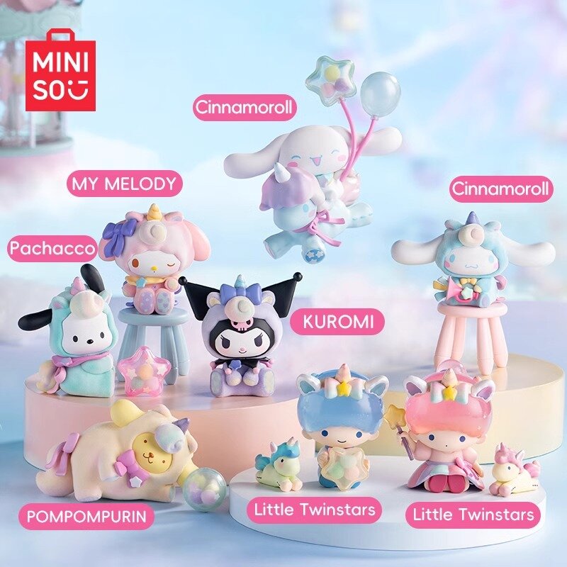 MINISO kotak buta Sanrio Fantasyland seri ornamen Kawaii My Melody Kuromi Model dekoratif mainan anak-anak hadiah ulang tahun