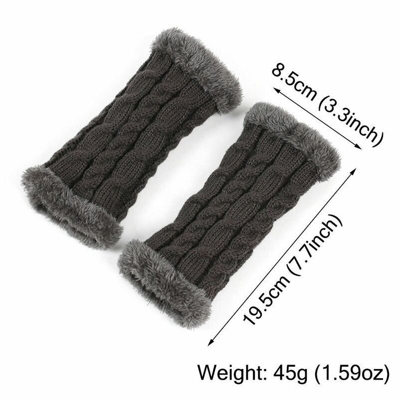 Knitted Fingerless Gloves Fleece Lined Stretchy Touchscreen Gloves Winter Soft Writing Typing Thumb Hole Mittens