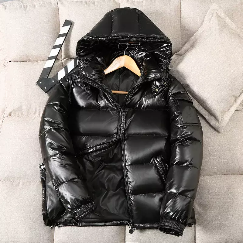 Новинка, мужское и женское короткое пальто, пуховики, зимняя утепленная теплая верхняя одежда с капюшоном, Непромокаемая куртка, глянцевое пальто 01