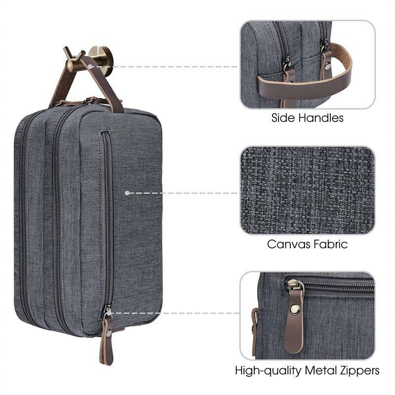 Casual Canvas Cosmetic Bag With Leather Handle Travel Men Wash Shaving Women Toiletry Storage Waterproof Organizer Bag