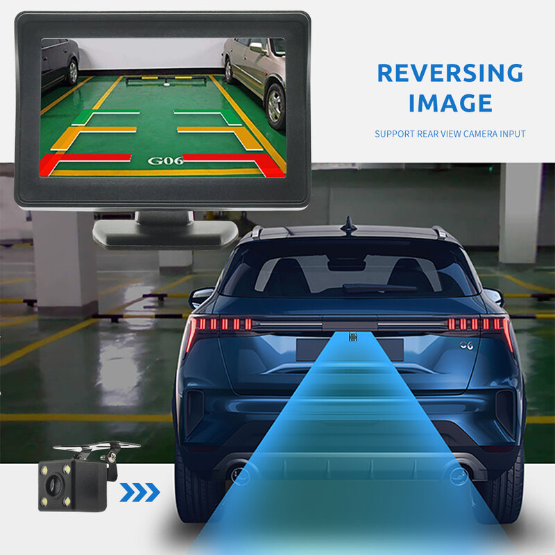 MJDOUD Monitor kamera belakang mobil, kamera mundur LED 4.3 inci dengan layar TFT layar LCD untuk parkir kendaraan pemasangan mudah