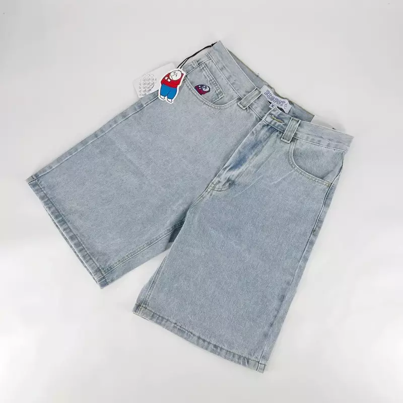 Retro Y2k Big Boy Embroidery Hip Hop Jeans Cartoon Graphic Streetwear Denim Shorts Baggy Harajuku Gym Basketball Shorts Men