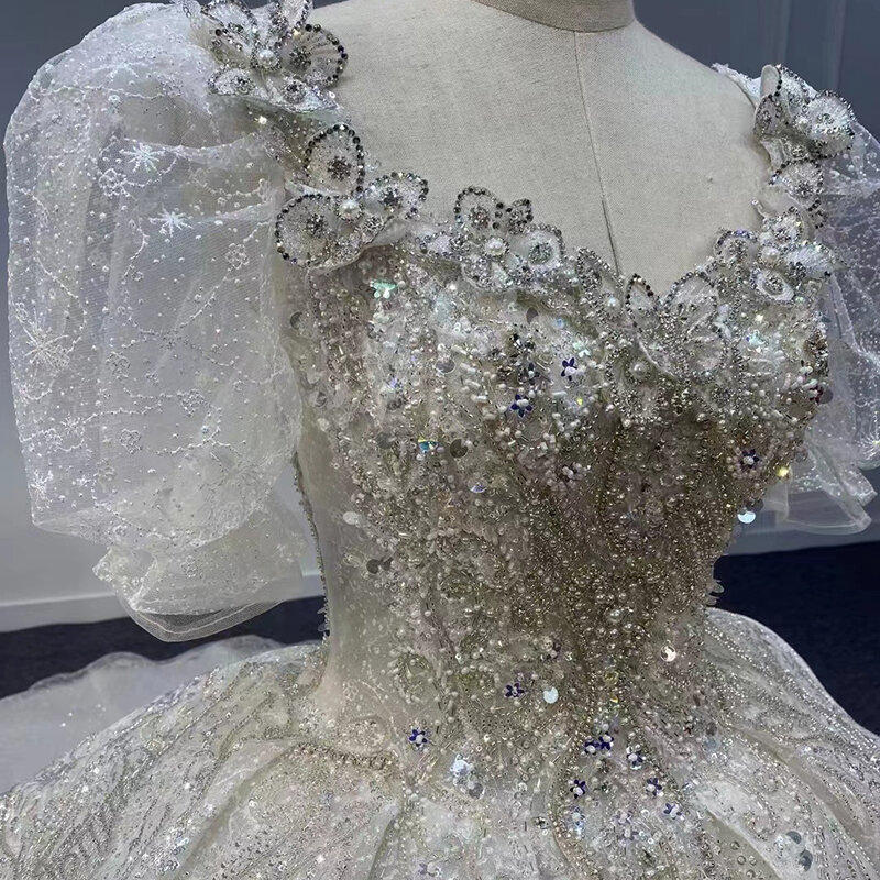 Robe de Mariée Élégante à Manches Courtes et Perles en Clip, Design Populaire, Nouvelle Collection 2024