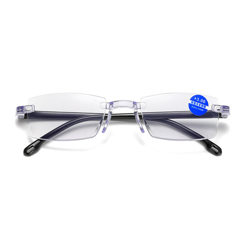 Occhiali da vista senza montatura con ingrandimento a luce blu lenti Anti luce blu in resina HD occhiali da lettura per anziani occhiali miopia