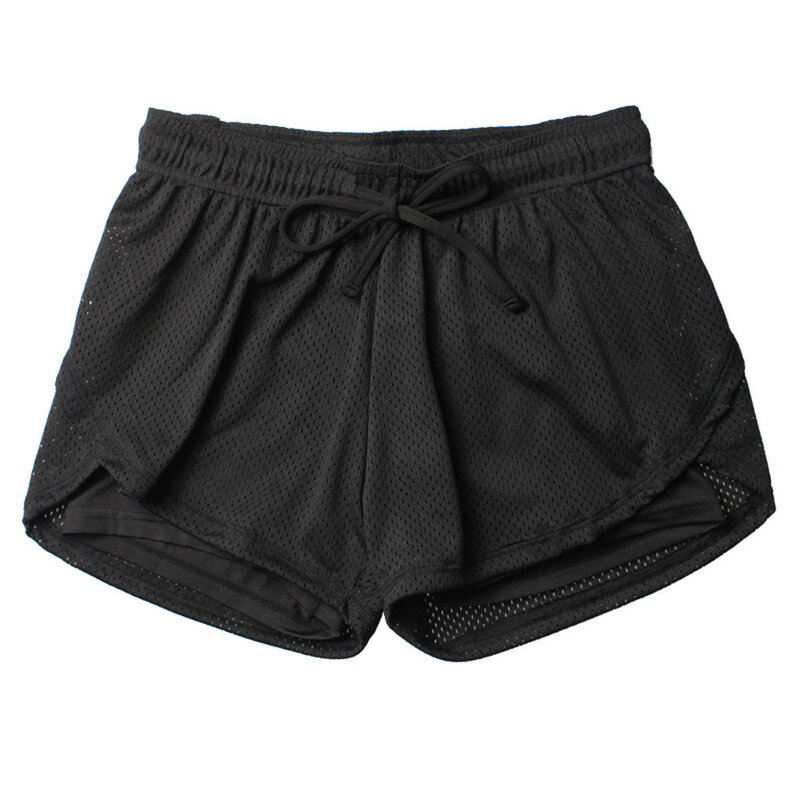 Pantalones cortos de doble capa para mujer, Shorts falsos de malla con cordón, cintura alta, prendas de vestir, verano, 2024