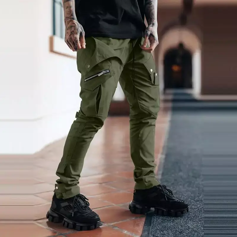 Pantaloni Cargo Casual da uomo pantaloni Slim Street Style Multi-tasche intrecciati