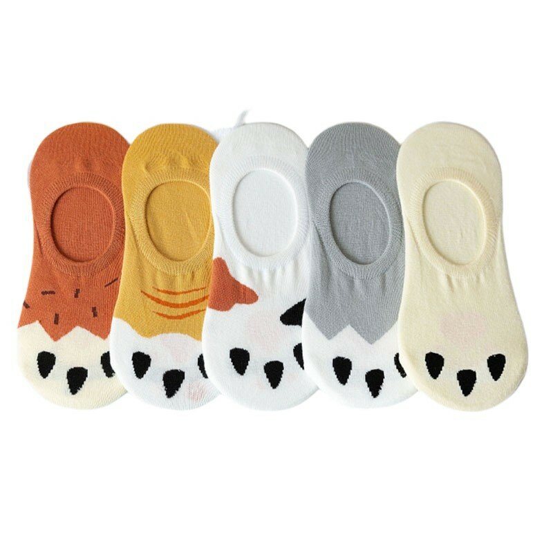 Meias de algodão com garra de gato para mulheres, kawaii japonês fino, boca rasa, confortável, respirável, sem comparência, 1B103