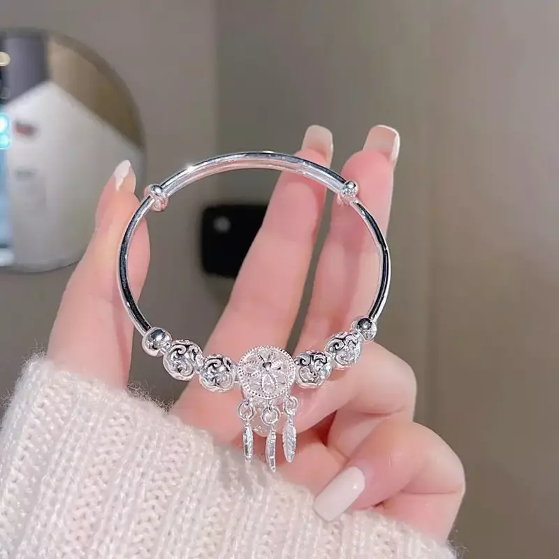 Mencheese  Copy 100% 999 Silver Bracelet Female Solid Pure Silver Bell Bracelet Temperament Girlfriends' Gift Girlfriend Gift