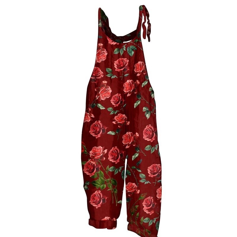 Jumpsuit wanita motif Natal kasual longgar Vintage tali bahu katun Linen celana ramah kulit celana monos para mujer