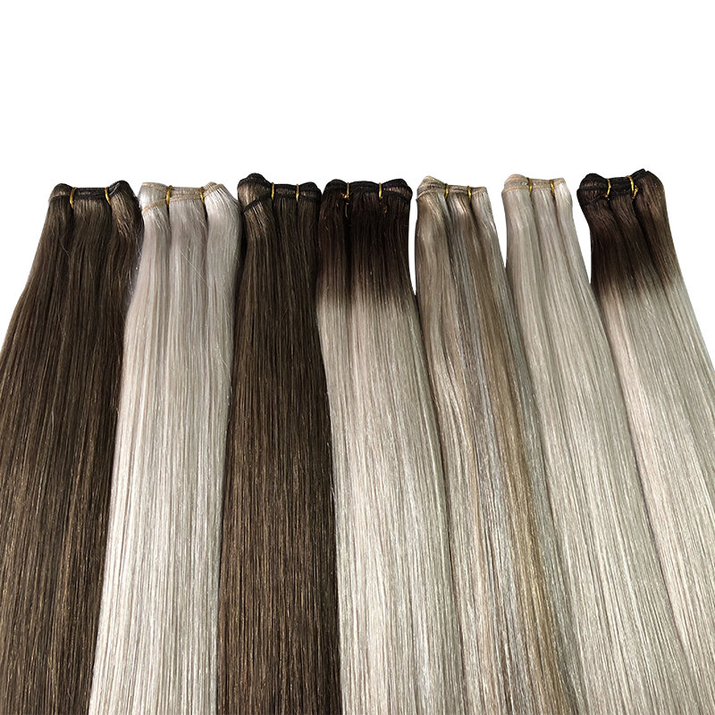 Estensioni dei capelli umani vergini grezzi lisci un donatore fasci di capelli doppi disegnati 14 "-28" trama dei capelli fatta a macchina estremità dei capelli spessi 100G