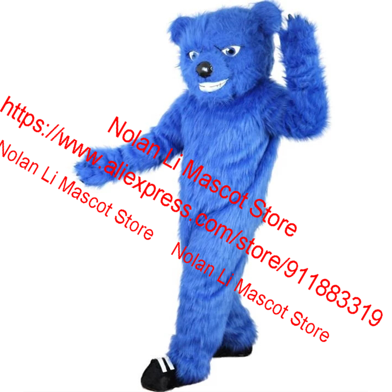 Costume de mascotte d'ours en peluche bleu long personnalisé, ensemble de dessin animé, robe de paupières, masque de fête d'anniversaire, cadeau de vacances de jeu de pli, nouveau, 857