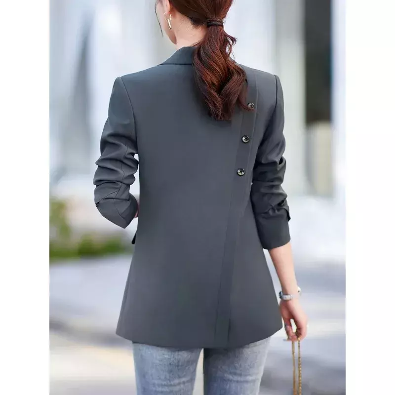 Gray Khaki Black Ladies Blazer Women Solid Slim Jacket Female Long Sleeve Single Button Casual Coat