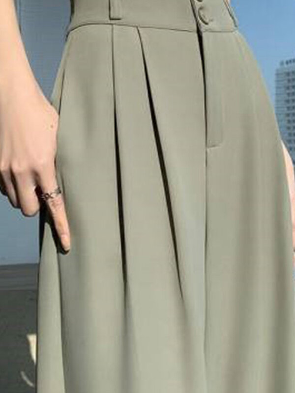 Брюки женские с завышенной талией и широкими штанинами, свободные прямые повседневные Костюмные брюки с двумя пуговицами, осень