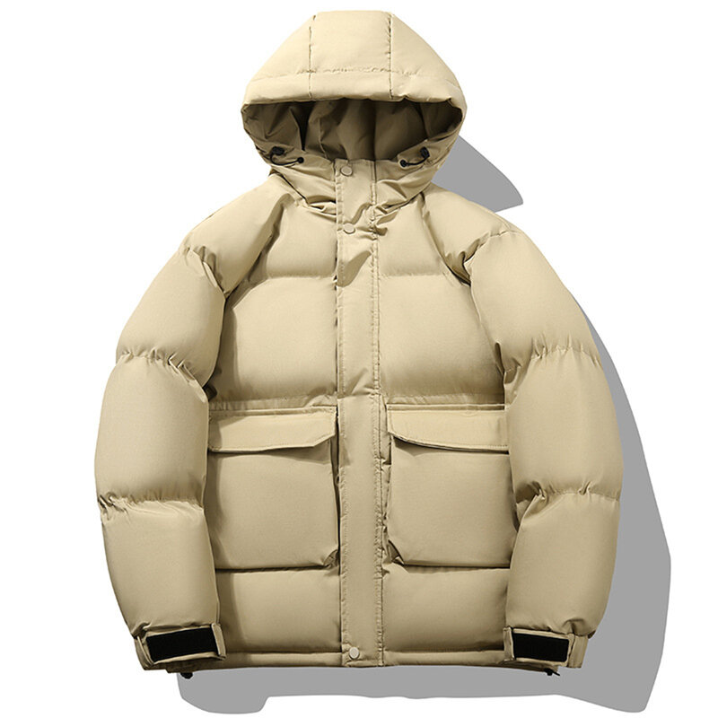 Jaket tebal bertudung untuk pria, mantel parka berkerudung warna polos kasual modis musim dingin