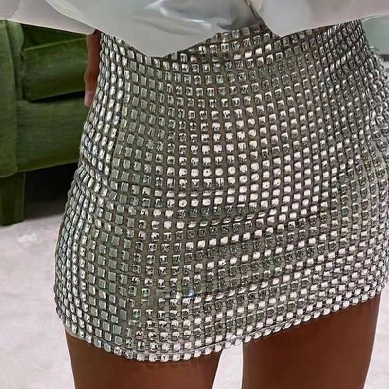 Женская Блестящая серебряная юбка-карандаш выше колена с высокой талией