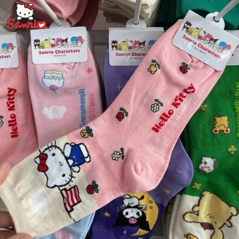 Kawaii Sanrio Socks Anime Hello Kitty Kuromi Autumn and Winter Sweet In The Tube Cartoon Socks Cute Girls Cotton Home Warm Sock