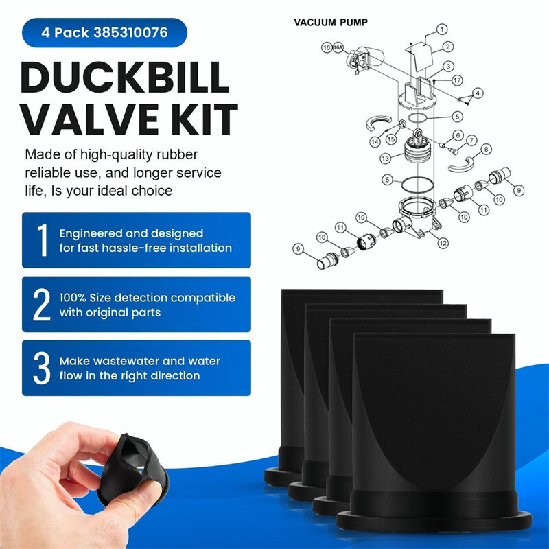 385310076 1-1/2'' Duckbill Valve Kit &385230980 Pump Bellow Kit & 385310151 O-Ring Kit for Dometic S, T, J, VHT & VG Vacuum Pump