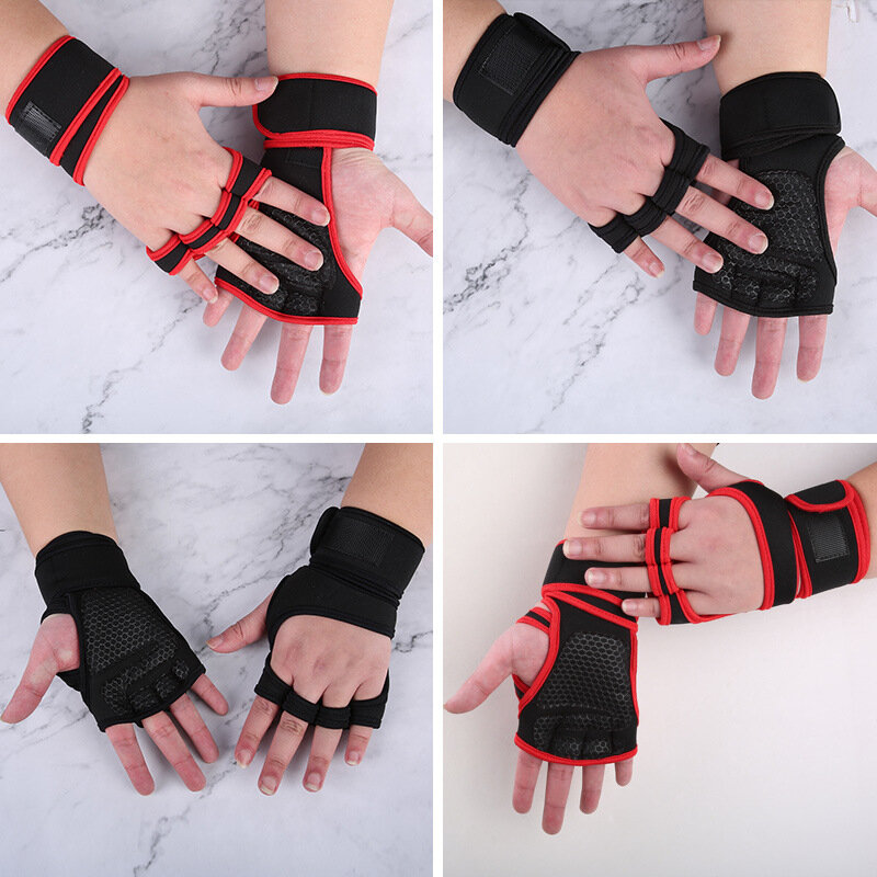 Wrist Support Half Finger Fitness Gloves Men Women Weightlifting Antislip Barbell Training Wrist Protection Cycling Gloves