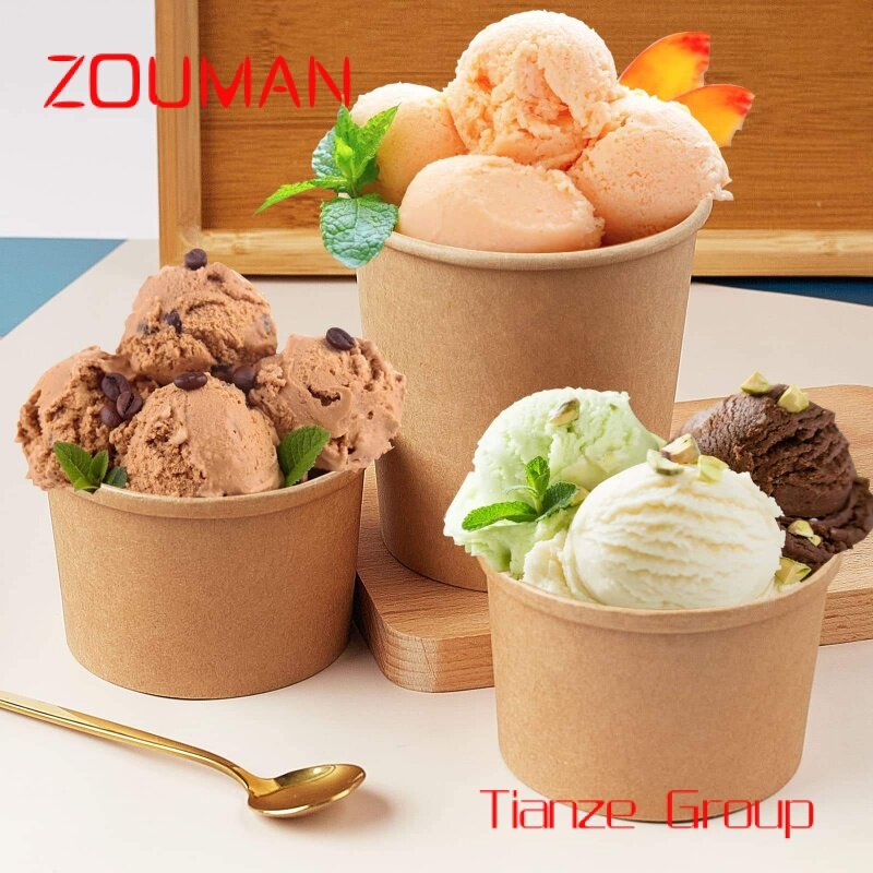 Tazón de papel personalizado para helado, taza de papel para helado de un solo uso, taza de yogur engrosada, tazón de papel para helado, tazón empaquetado