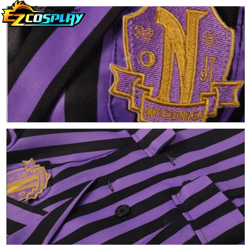 Wednesday-Enid-Disfraz de Cosplay, traje de uniforme escolar a rayas púrpura para adultos, abrigo, camisa, falda, corbata, ropa de fiesta de Halloween