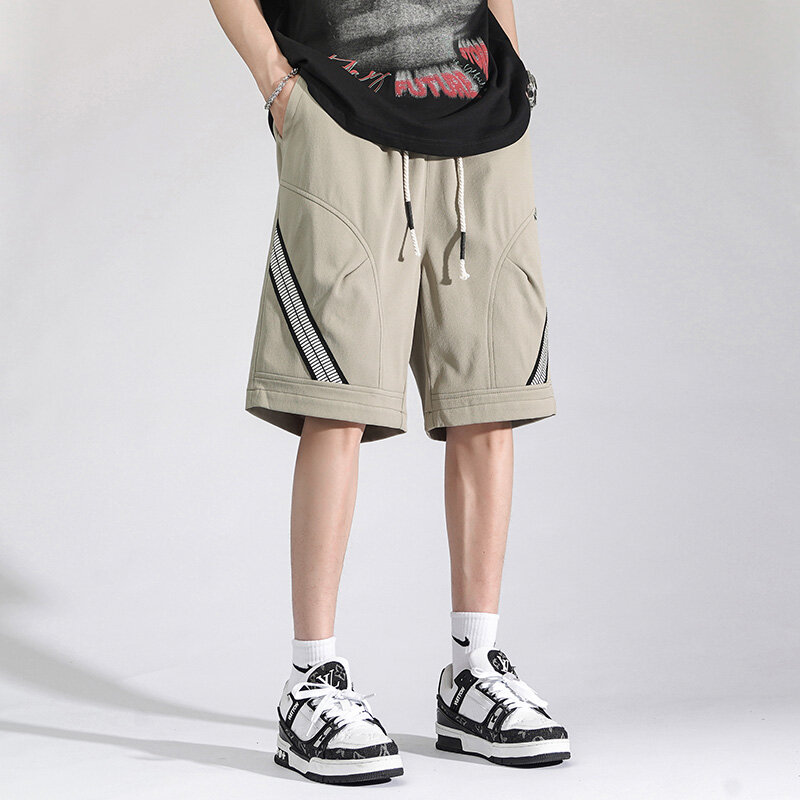 High Street Vintage lose lässige Shorts Herren bekleidung schicke elastische Kordel zug Sommer gerade einfarbig gespleißte Kniehose