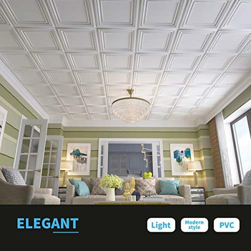 2'x2' PVC Ceiling Tiles White 48-Pack Easy Install Lightweight Durable 3D Design Wall & Ceiling Decoration Robust 48 Tiles