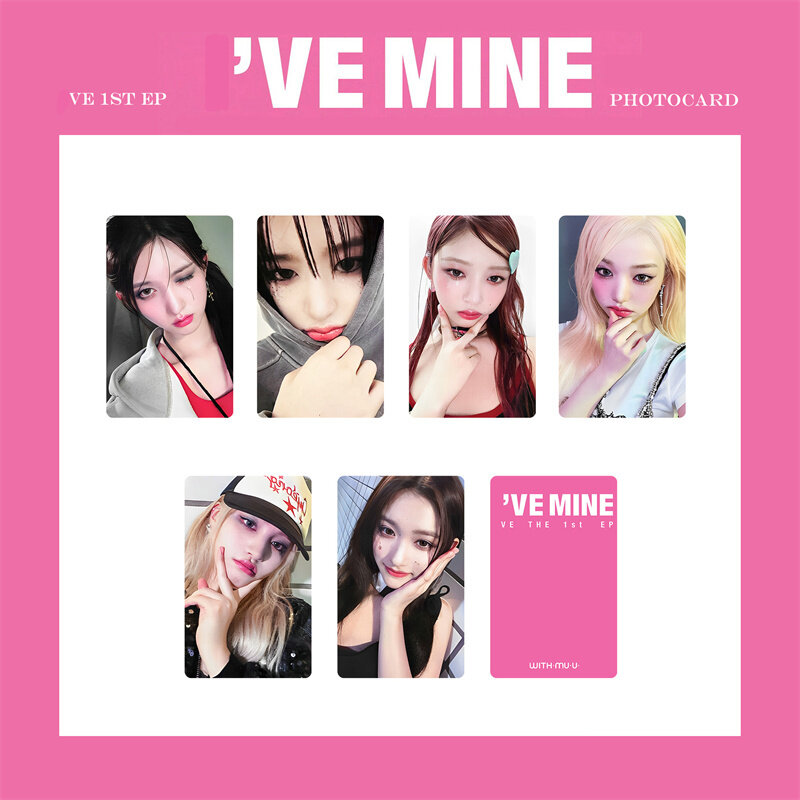 Tarjeta de fotos de colección de KPOP IVE -1st EP I'm MINE LOMO, gafas Wonyoung, redondas, LIZ Rei Leeseo Yuji, tarjeta postal de álbum, 6 piezas por juego
