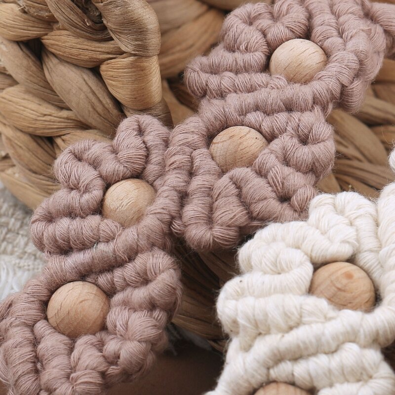 Vintage Crochet ทารกลายดอกไม้ Pacifier Clip ผ้าฝ้ายแฮนด์เมดเชือก Beech ไม้ลูกปัดผู้ถือ Anti-Drop Dummy จุกนมหลอกคลิป