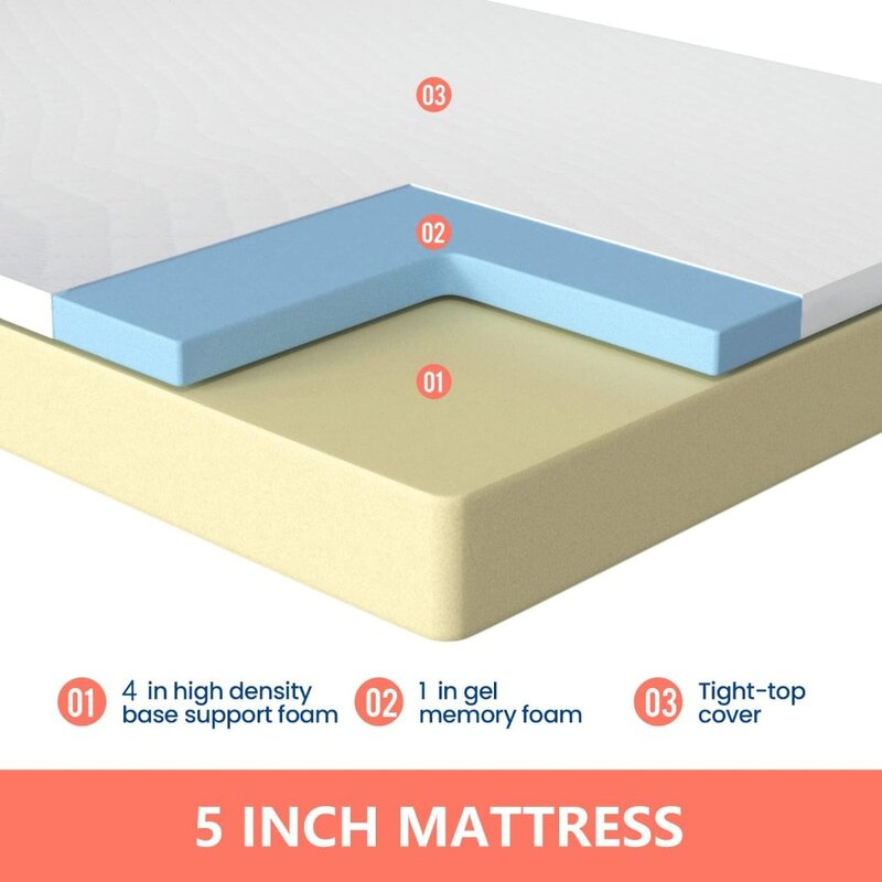 Materasso in Memory Foam Gel da 5 pollici materasso medio-rigido per alleviare la pressione e materasso per dormire più fresco