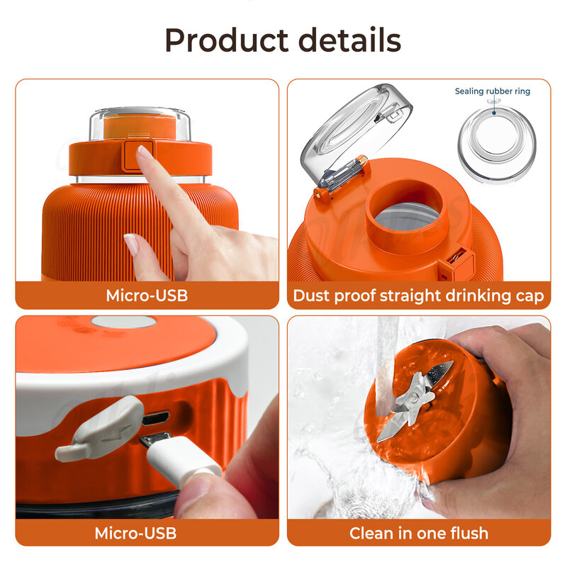 70W Powerful Portable Blender Bottle 1000ML Orange Juicer Mixers Fruit Extractors 2 In 1 Accompanying Cup