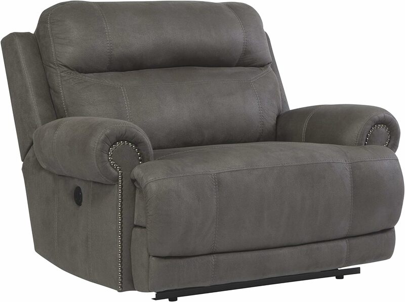 Desain khas oleh Ashley Clonmel serat mikro kursi sofa Manual ekstra lebar lovesat, abu-abu