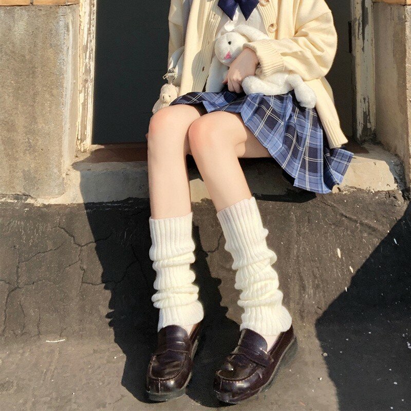 Leg Warmer in New JK Women's Lolita Autumn Winter Knitted Foot Cover Long Socks White Y2K Punk Gothic Crochet Socks Boot Cuffs
