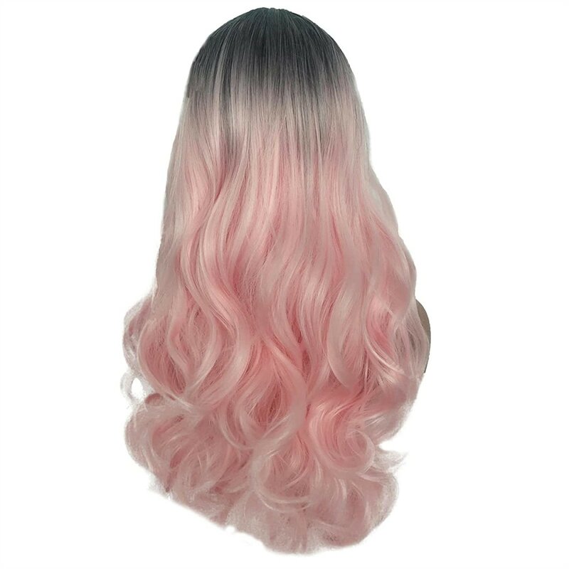 Wig sintetis panjang bergelombang keriting gradien campuran Pink Wig untuk wanita tahan panas pesta harian pusat Wig Parted