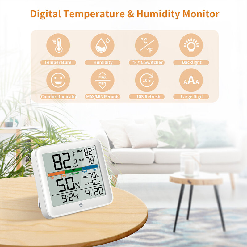 MI-Smart LCD Termômetro Digital, Sala Interior Higrômetro, Temperatura e Umidade Medidor Sensor, Estação Meteorológica