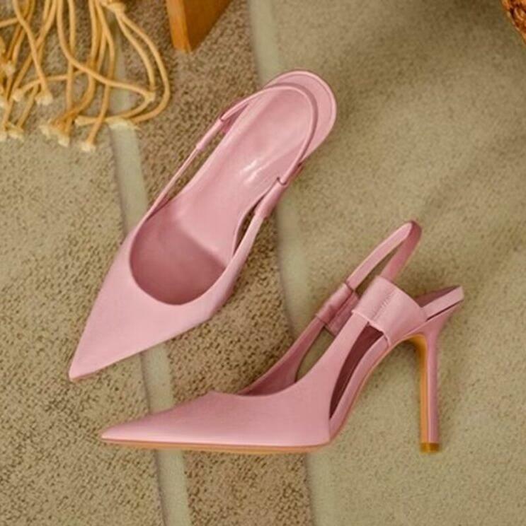 Sandálias slingback de dedo do pé para mulheres, salto alto fino, sapatos elegantes femininos, nova marca, primavera, 2022