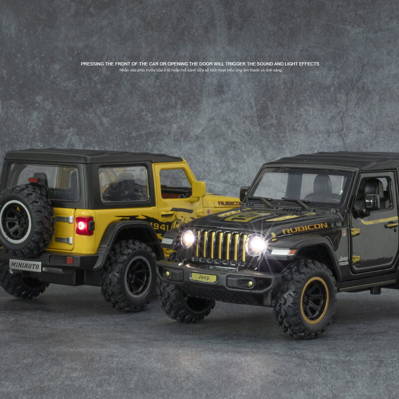 1:32 jeep Wrangler Rubicon Off-Road modello di auto in lega giocattolo pressofusione di metallo suono e giocattoli per auto leggeri per veicoli per bambini