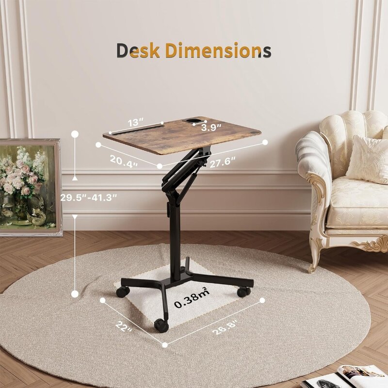 โต๊ะพับได้เคลื่อนที่28นิ้วโต๊ะแล็ปท็อปหมุนปรับความสูงได้ขนาดเล็กตั้งโต๊ะแบบพกพาพร้อมล้อล็อคได้