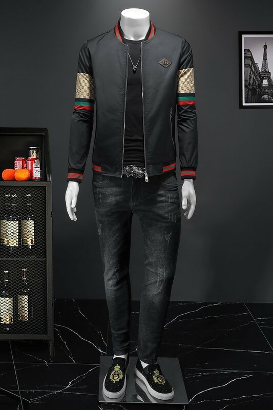 Veste de luxe boutique pour hommes nouvelle fermeture éclair debout UR noir vert mode décontractée veste slim fit plus la taille M-5XL