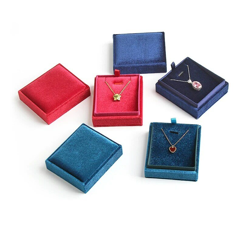 Top Grade Velvet Square Pendant Necklace Gift Box With Detachable Lid Birthday Wedding Anniversary Necklace Boxes Storage Cases