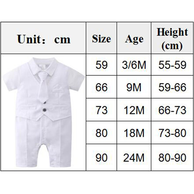 3-24 Months Infant Baptism Outfit Baby Boys Formal Suit Summer Gentleman Costume White Romper Tie Newborn Suits Birthday Dress