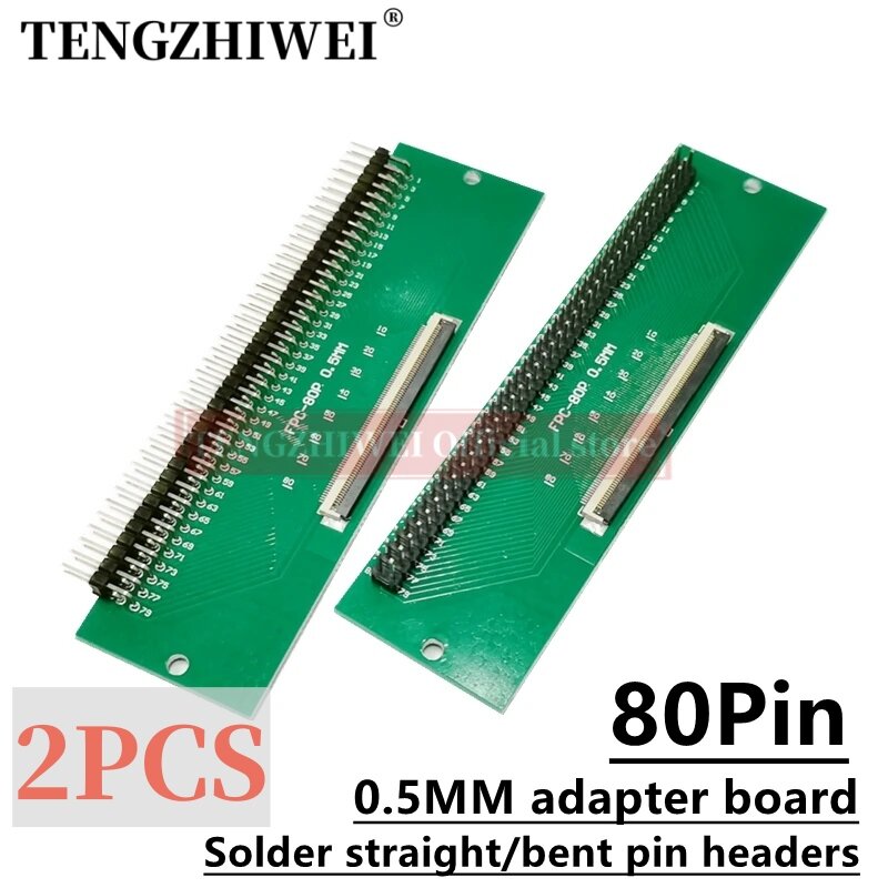 2 Stuks Ffc/Fpc Adapter Board 0.5Mm-80P Tot 2.54Mm Gelaste 0.5Mm-80P Flip-Top Connector Gelaste Rechte En Gebogen Pin Headers