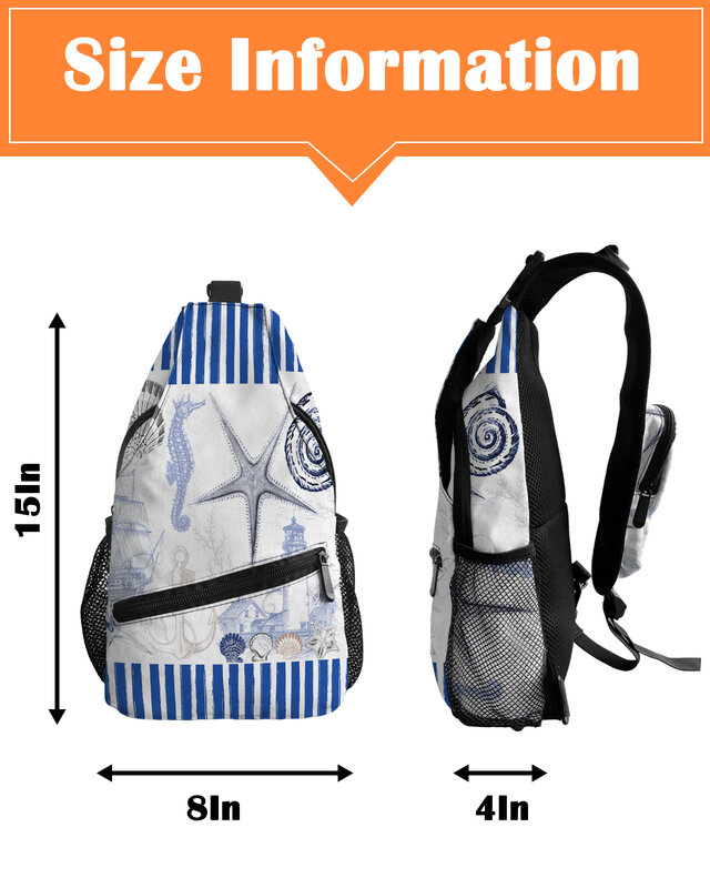 Marine Stripes Ocean Shells Starfish Anchor Chest Bags for Women Men Waterproof Shoulder Bag Outdoor Travel Sport Crossbody Bag